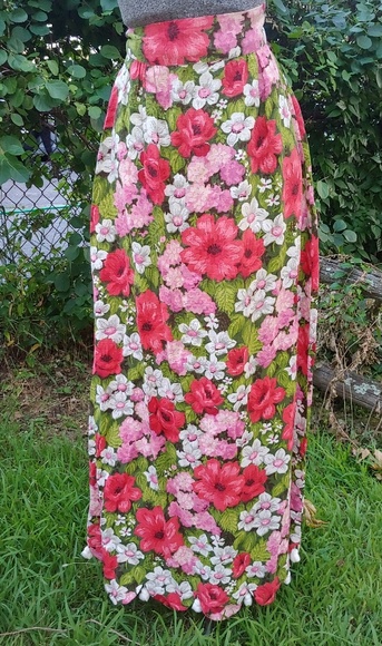Beautiful Vintage Barkcloth Handmade Maxi Skirt - Picture 2 of 4